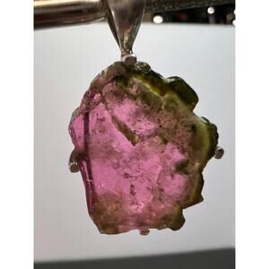 NEW Watermelon tourmaline slice sterling silver pendant 3.83 grams